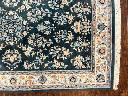 Green Indo Persian Rug 4x6, Floral Allover, Handmade Vintage Oriental Carpet, Sarouk Rug, Wool - Nuvé