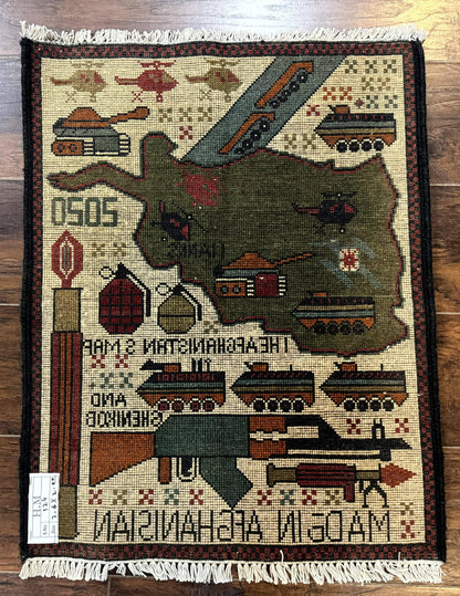 Afghan War Rug, Tanks Helicopters Guns - Nuvé