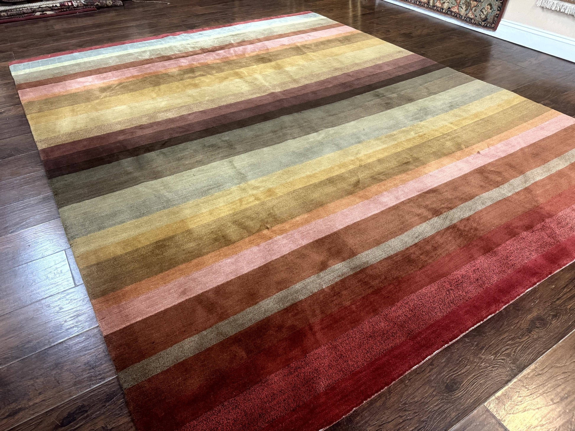 Modern Persian Gabbeh Rug 8x10, Multicolor Stripes, Soft Thick Wool Pile - Nuvé