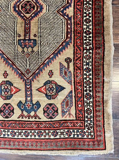 Antique Persian Runner 3 x 7, Camel Hair Runner 3x7 ft, Handmade Hallway Rug, Geometric Design, Tribal Rug, Persian Sarab Rug 3x7 - Nuvé