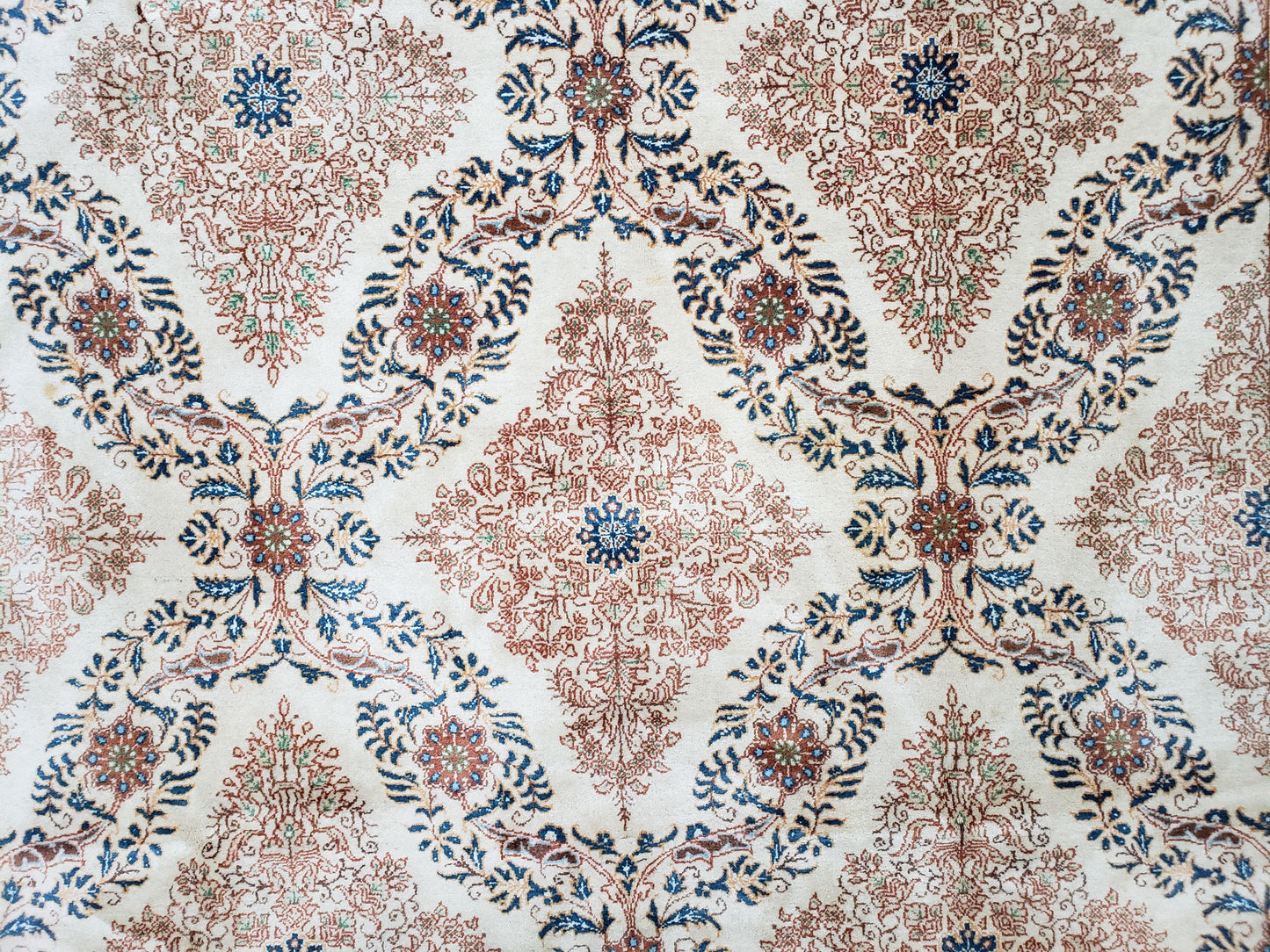 Fine Antique Persian Light Colored Kashan Carpet, 7x12, Top Quality, Rare, Ivory & Blues, Hand-Knotted, Wool - Nuvé