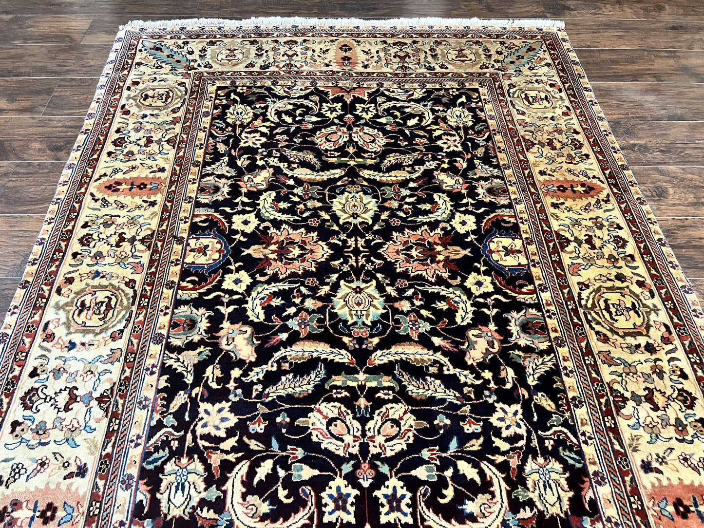 Indo Persian Rug 5x15, Wide Runner Rug 5 x 15 ft, Wool Hand Knotted Vintage Carpet, Black & Cream, Floral Allover Long Oriental Rug - Nuvé