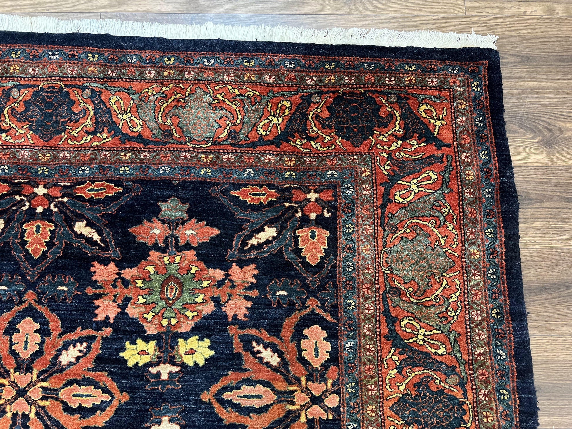 Wonderful Persian Rug 7x10, Navy Blue and Red, Allover Floral Pattern, Bidjar Carpet, Authentic Oriental Rug 7 x 10, Wool Hand Knotted Rug - Nuvé