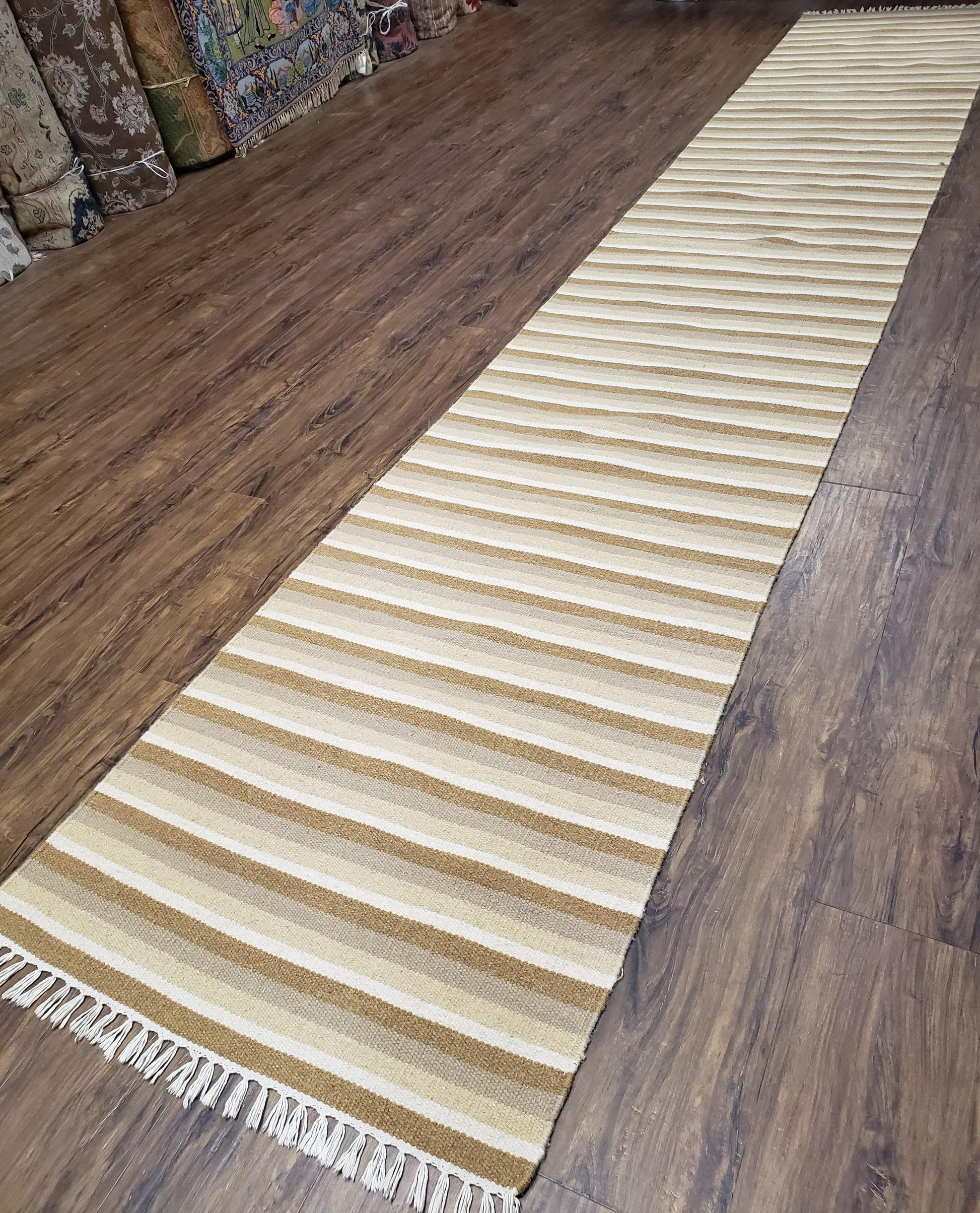 Striped Runner Rug, Flatweave Runner Rug, Hallway Runner, 15 ft Carpet Runner for Hall, Earth Tone Colors, Handmade Hand Woven Farmhouse Rug - Nuvé
