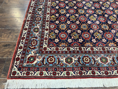 Persian Veramin Rug 7x11, Repeated Allover Pattern, Handmade Vintage Carpet, Navy Blue - Nuvé