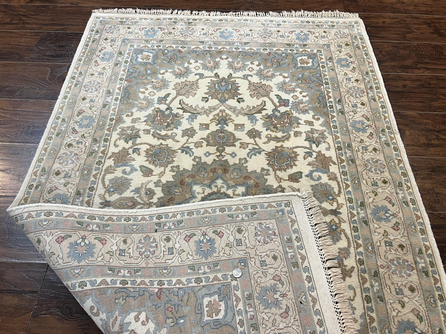 Indo Persian Rug 4x6, Floral Medallion, Beige, Handmade Wool Vintage Carpet 4 x 6 ft - Nuvé