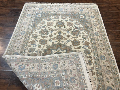 Indo Persian Rug 4x6, Floral Medallion, Beige, Handmade Wool Vintage Carpet 4 x 6 ft - Nuvé