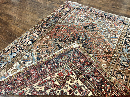 Antique Persian Heriz Rug 6x8, Geometric Medallion, 1920s Oriental Carpet, Handmade Wool Rug - Nuvé