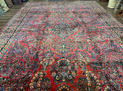 Palace Size Persian Sarouk Rug 10x16, Rare Size, Red, Large Antique Persian Carpet - Nuvé