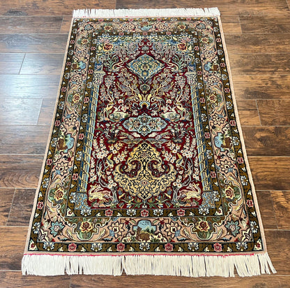 Marvelous Persian Isfahan Rug 3.7 x 5.6, Tree of Life and Animal Pictorials, Handmade Vintage Super Fine 600 KPSI, Kork Wool  Silk Highlights, Rare - Nuvé