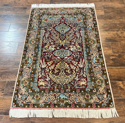 Marvelous Persian Isfahan Rug 3.7 x 5.6, Tree of Life and Animal Pictorials, Handmade Vintage Super Fine 600 KPSI, Kork Wool  Silk Highlights, Rare - Nuvé