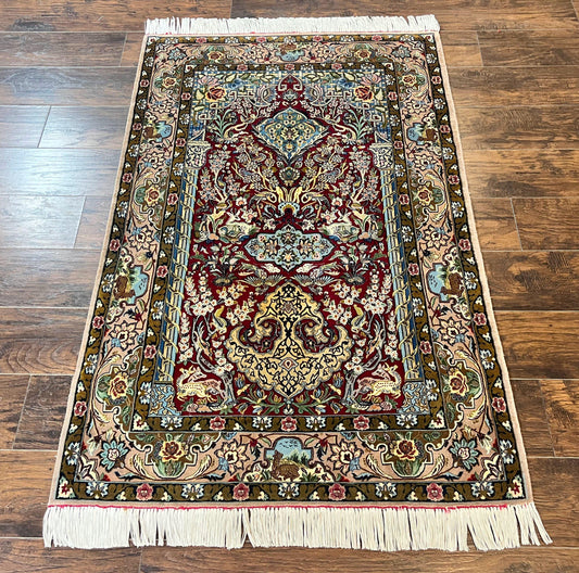 Marvelous Persian Isfahan Rug 3.7 x 5.6, Tree of Life and Animal Pictorials, Handmade Vintage Super Fine 600 KPSI, Kork Wool  Silk Highlights, Rare - Nuvé