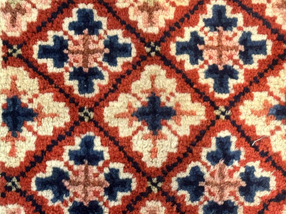 Small Antique Chinese Rug 2x2, Red Blue Square Rug Mat, Handmade, Tibetan Rug - Nuvé