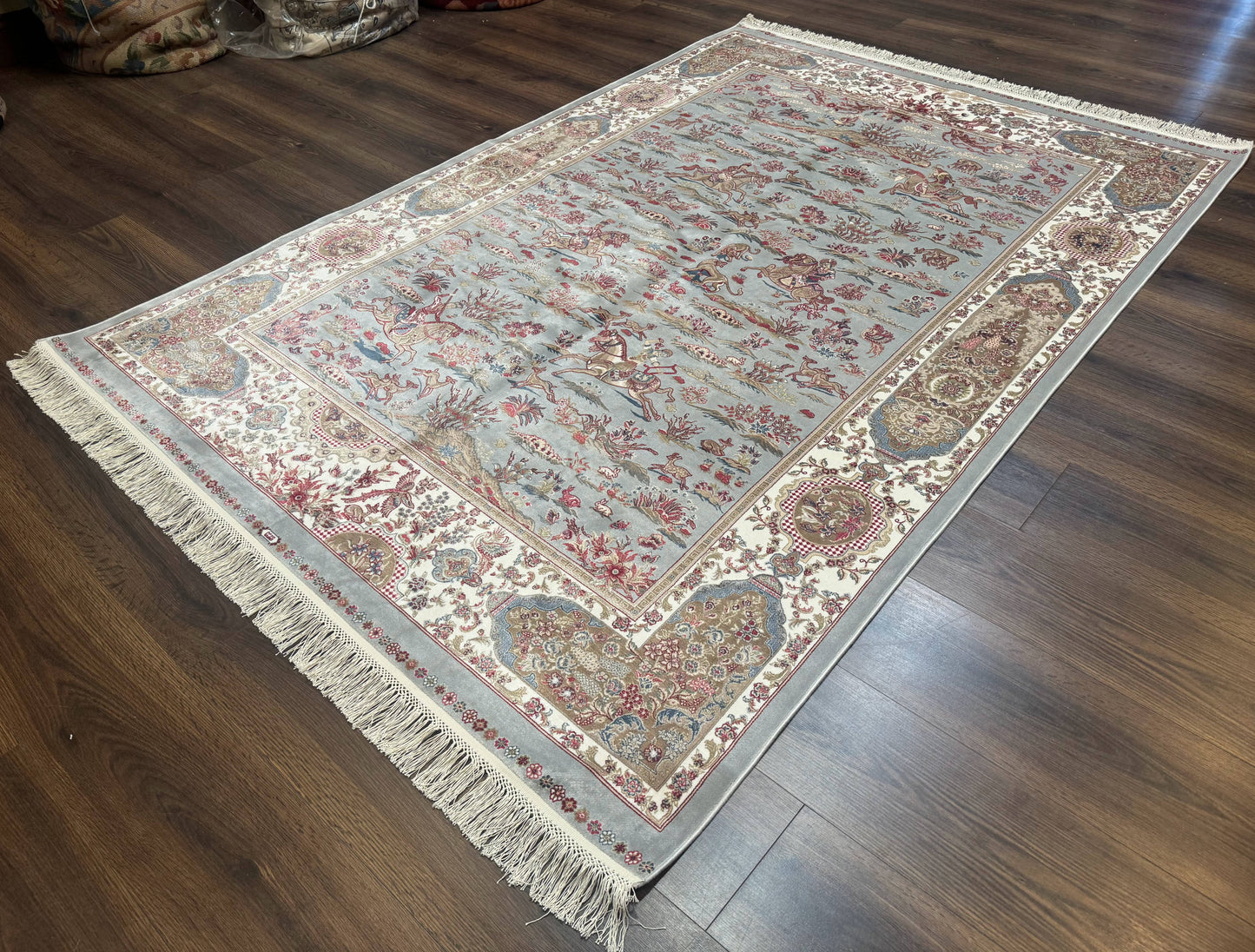 Turkish Silk Rug 5x7, Hunting Design, Animal Pictorials, Bamboo Silk - Nuvé