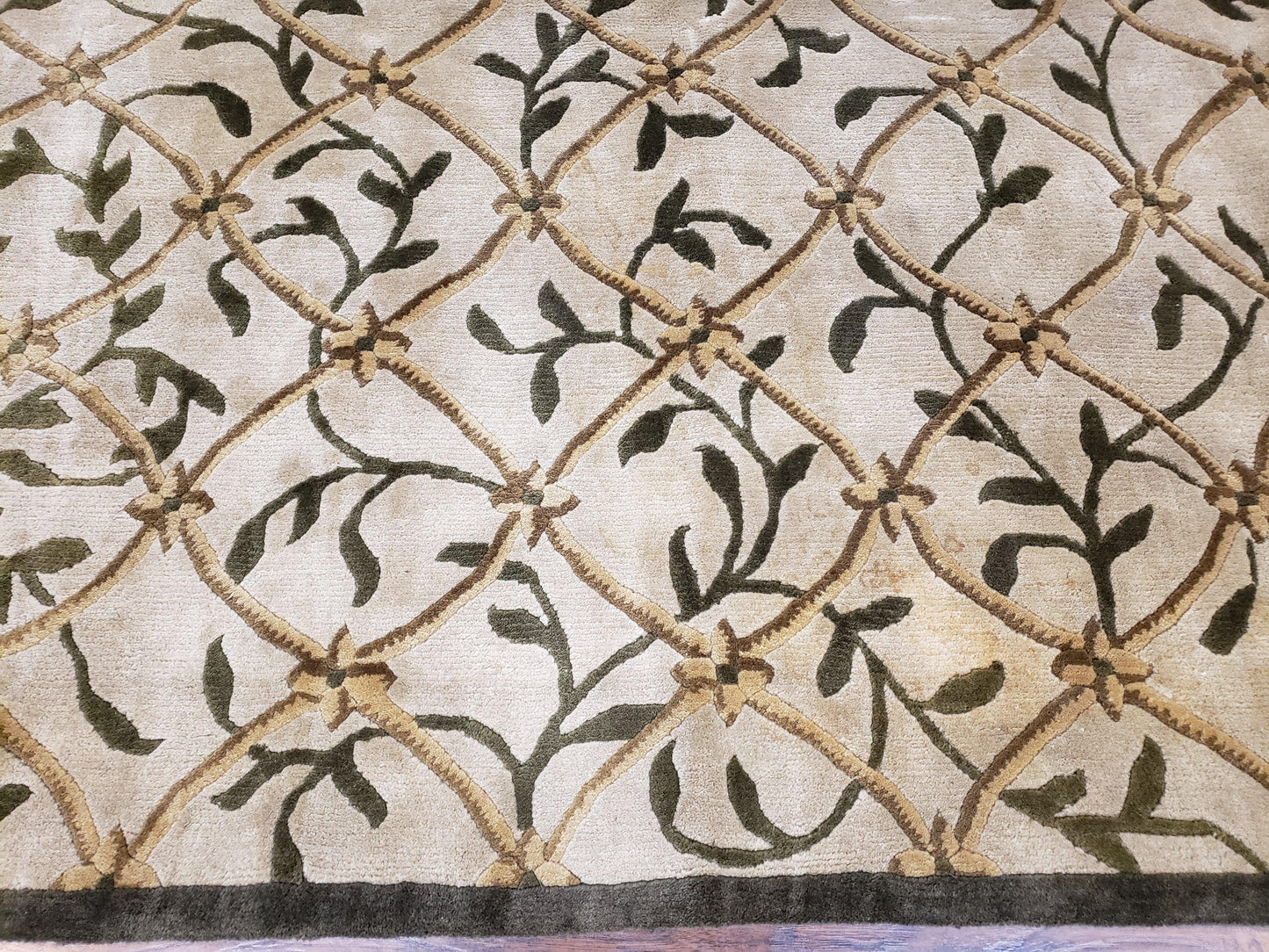 Vintage Tibetan Nepalese Area Rug 9x12, Wool Hand-Knotted, Beige Nepali Soft Pile Carpet, 9 x 12 Living Room Modern Dining Room Rug - Nuvé