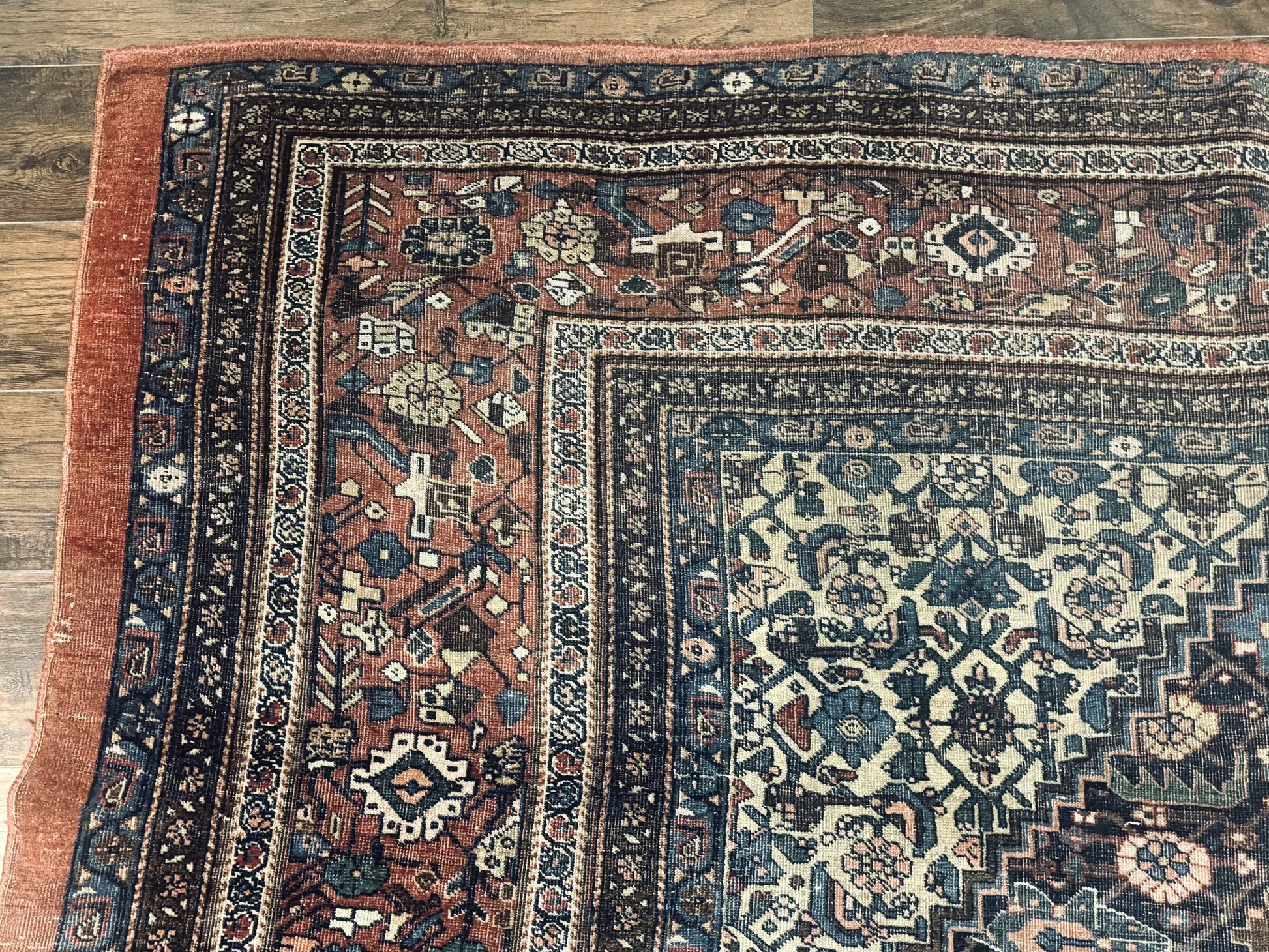 Antique Persian Bidjar Rug 8x15 – Navy Blue, Herati Pattern, Early 20th Century - Nuvé