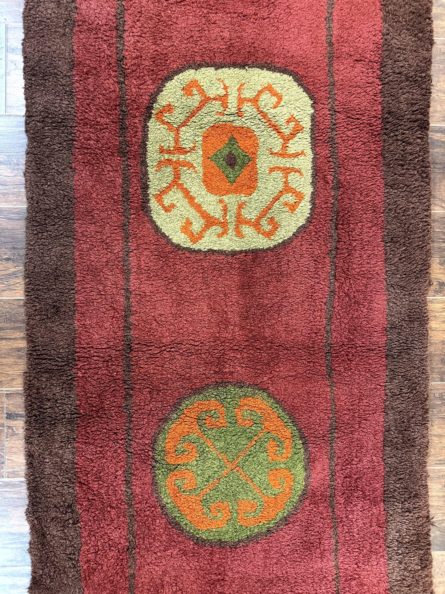 German Hooked Runner Rug 3x8, Vintage, Red, Wool - Nuvé