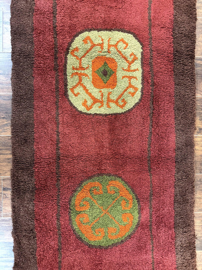 German Hooked Runner Rug 3x8, Vintage, Red, Wool - Nuvé