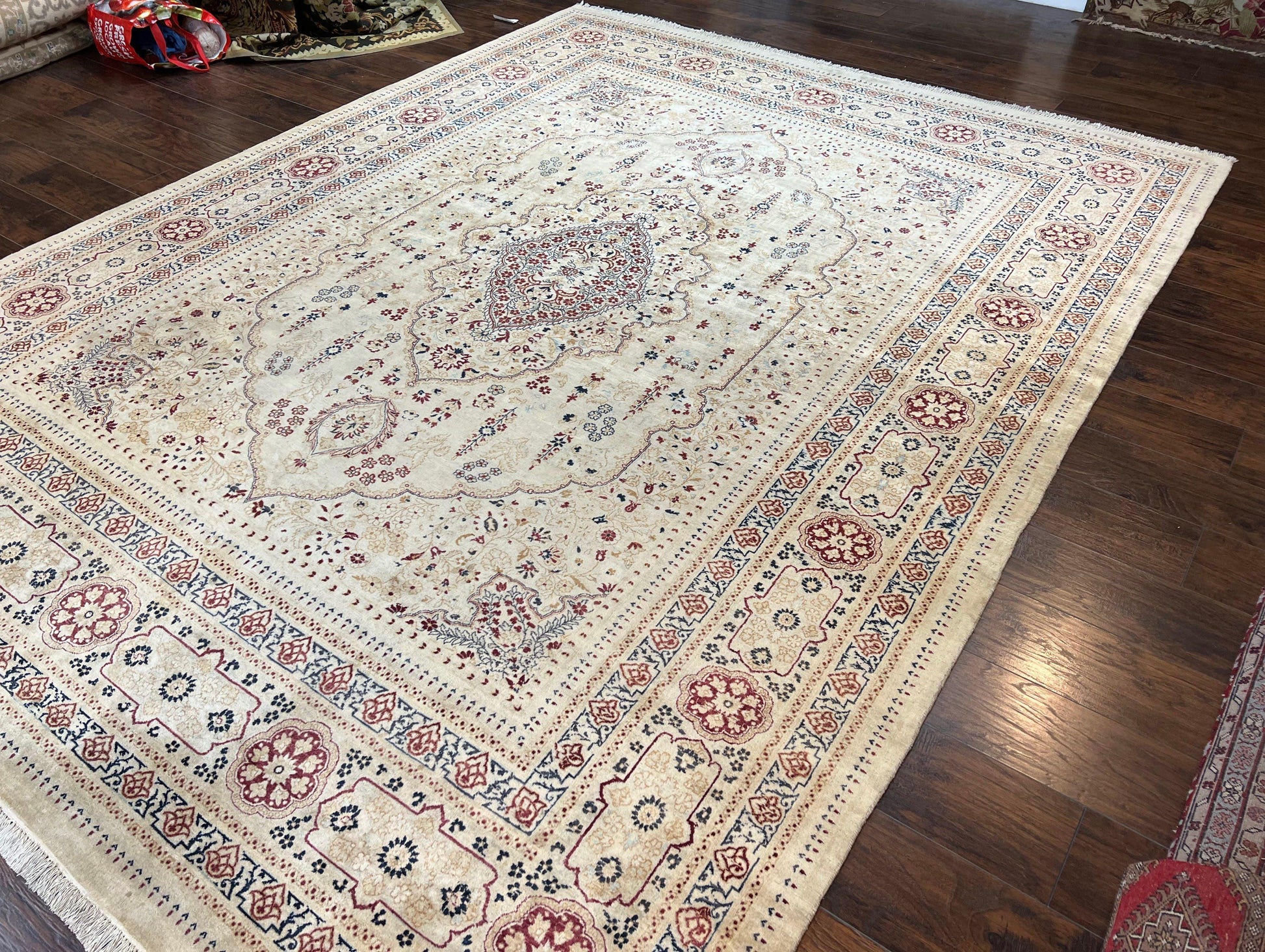 Pak Persian Rug 9x11, Very Fine Hand Knotted Oriental Carpet, Haji Jalili Design, Ivory/Cream, Wool Handmade Room Sized Rug 9 x 11 ft, Nice - Nuvé