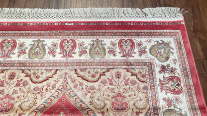 4 x 6 Silk Carpet Red, Traditional Oriental Rug 4x6, Flower Vase Columns, Turkish Rug New, High Quality, Bamboo Silk, Area Rug - Nuvé