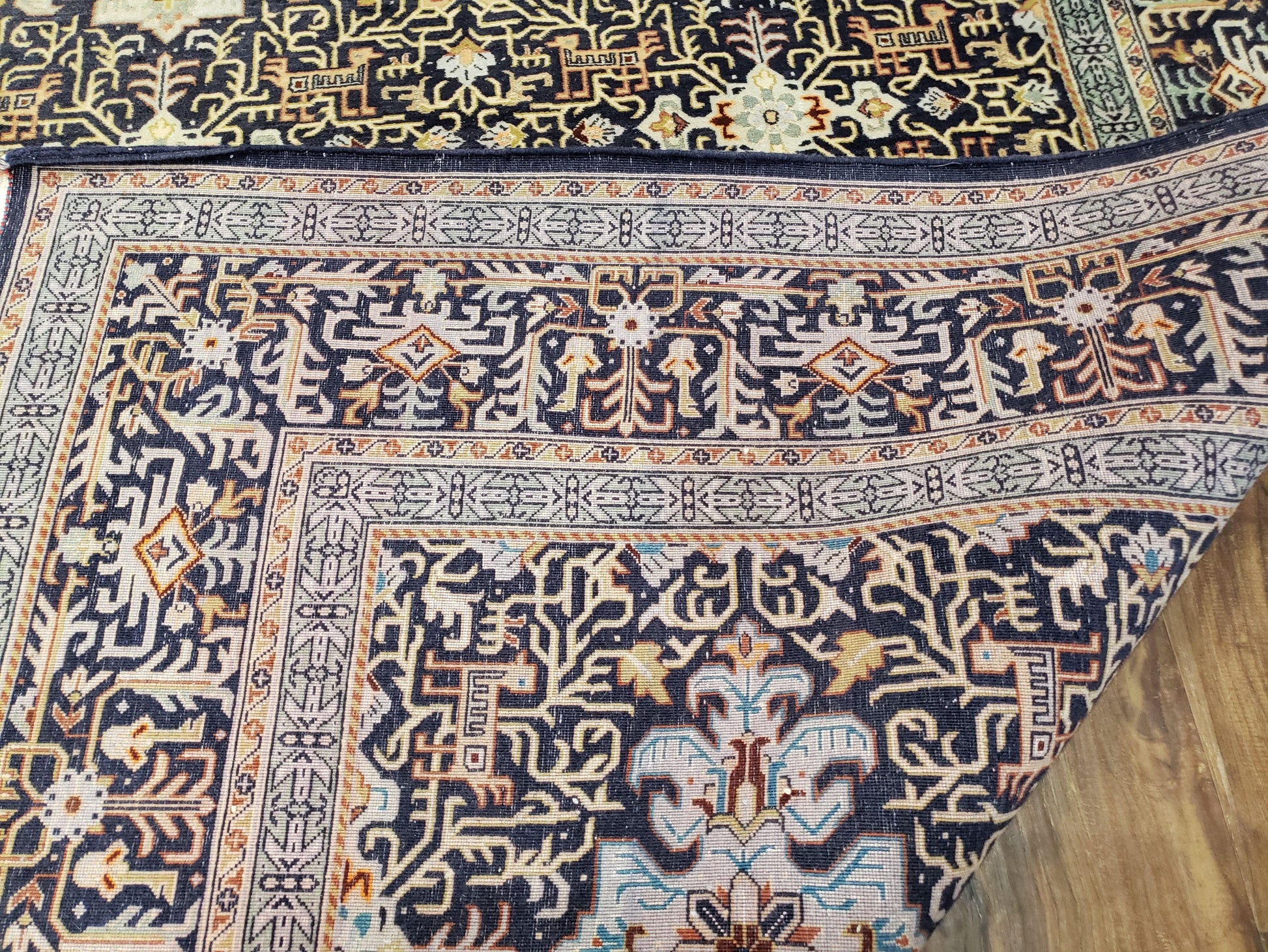 Persian Kashan Rug, Navy Blue, Hand-Knotted, Wool, 4' 8" x 7' 4", Pair A - Nuvé