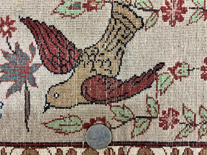 Indo Persian Pictorial Rug 4x7, Handmade Hand Knotted Wool Semi Antique Horizontal Carpet, Men & Women Drinking, Fine Rug, Bird Pictorials - Nuvé