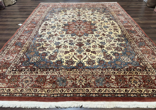 Persian Rug 8x10, Sino Persian Floral Medallion Carpet, Traditional Wool Area Rug, Cream and Brick Red, Fine 210 KPSI - Nuvé