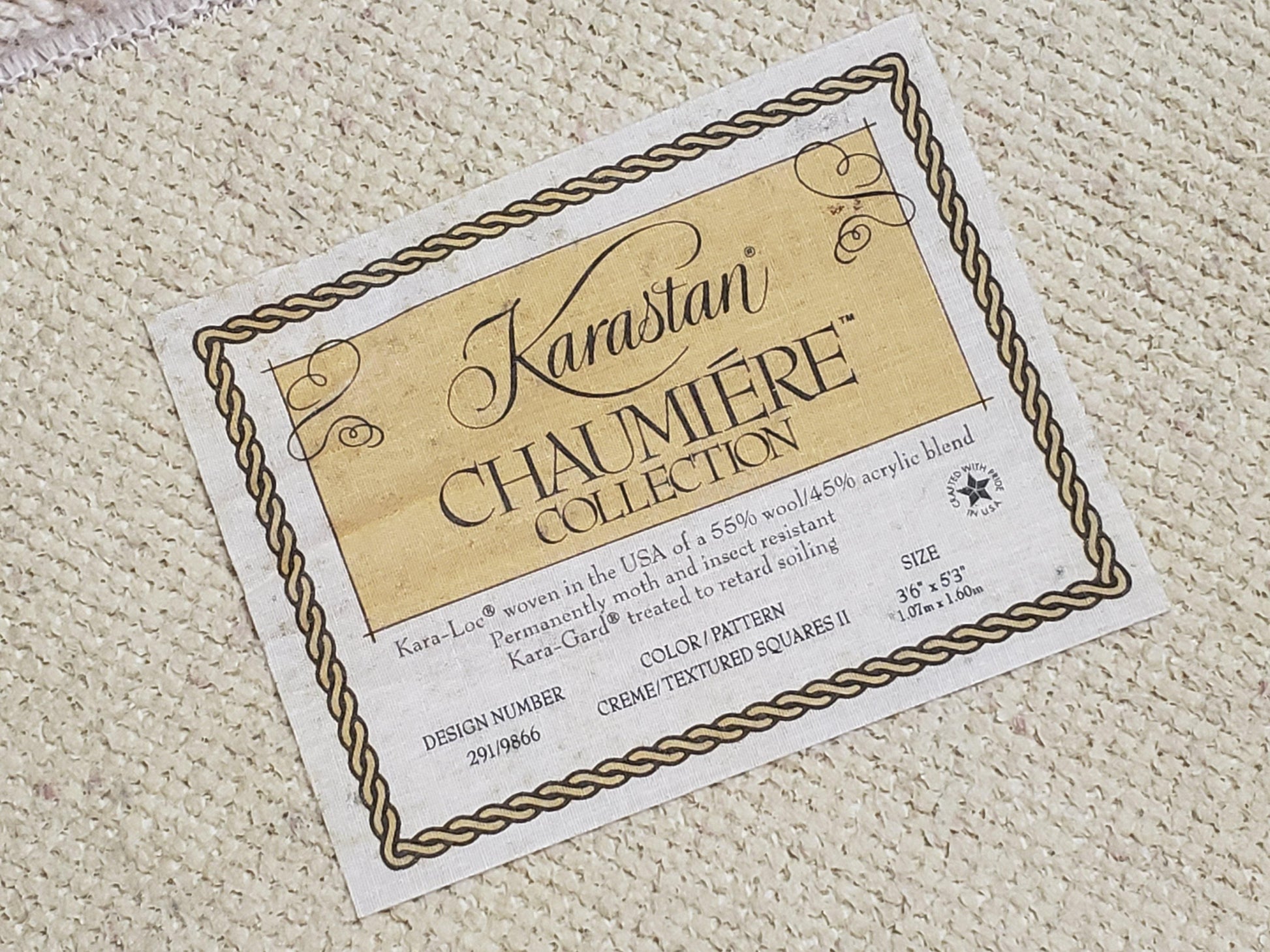 3x5 Karastan Rug Chaumiere Collection, Kara-Loc, Design #291/9866, Creme Color, Textured Squares II Patern, 3'6" x 5' 3" Carpet - Nuvé
