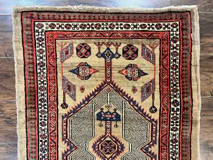 Antique Persian Runner 3 x 7, Camel Hair Runner 3x7 ft, Handmade Hallway Rug, Geometric Design, Tribal Rug, Persian Sarab Rug 3x7 - Nuvé