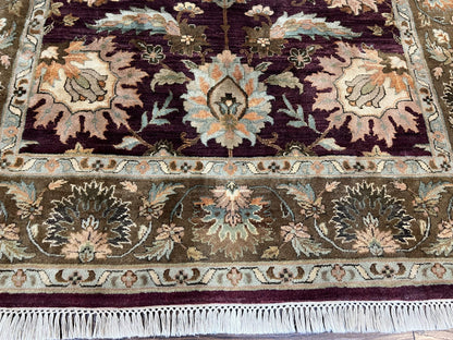 Indo Mahal Rug 6x9, Large Flowers Allover, Maroon and Green, Handmade Wool Area Rug, Vintage Rug, Indian Oriental Carpet, Hand Knotted Rug - Nuvé