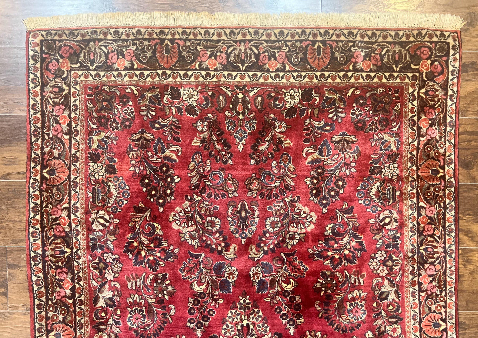 Antique Persian Sarouk Rug 4x7, Hand Knotted Wool Red Persian Carpet, Floral - Nuvé