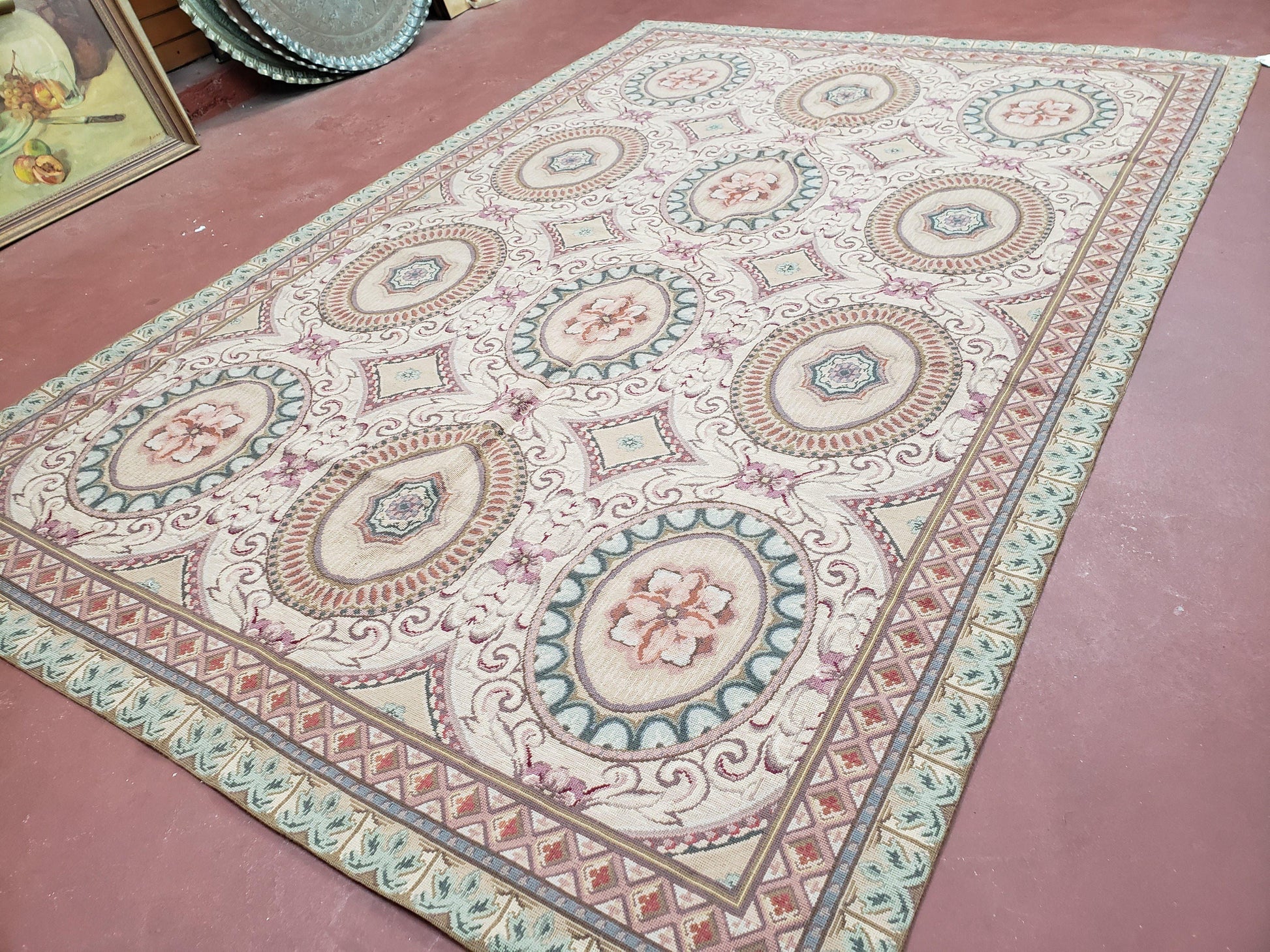 New Needlepoint Rug, 6x9 Needlepoint Carpet, Flatweave Rug, Vicotorian French European English Decor, Elegant Rug for Living Room, Handmade - Nuvé