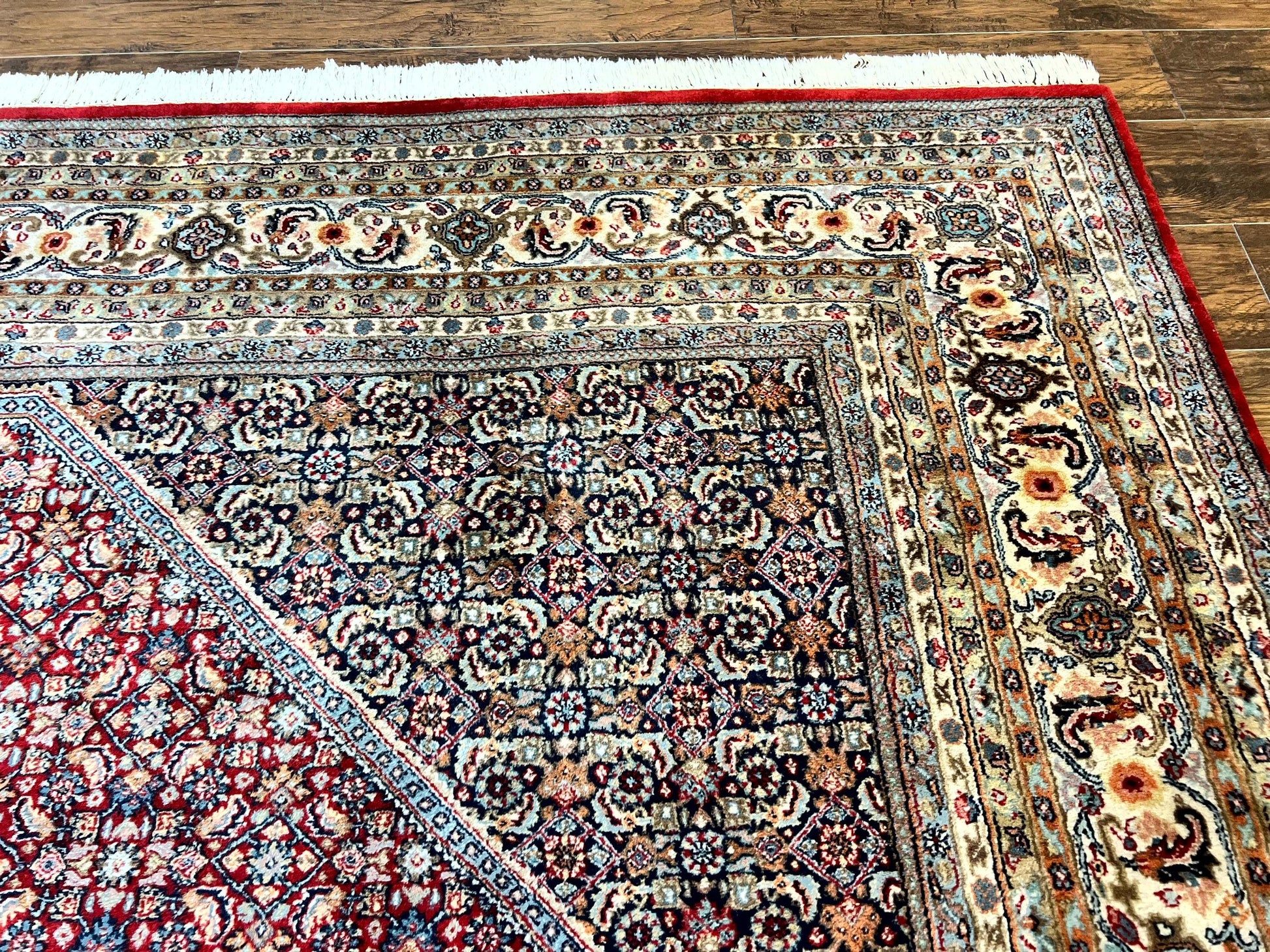 Square Indo Persian Bidjar Rug 10x10, Red, Handmade Vintage Wool Carpet - Nuvé