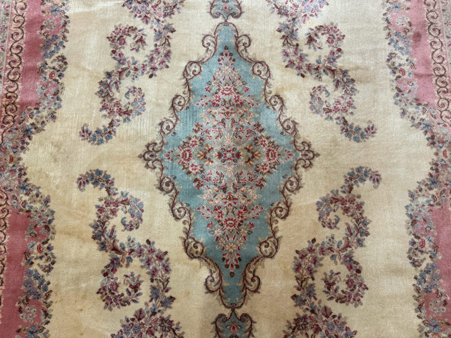 10x14 Karastan Kirman Rug #784 Pastel Ivory Kirman Medallion, Wool Antique Original 700 Series - Nuvé