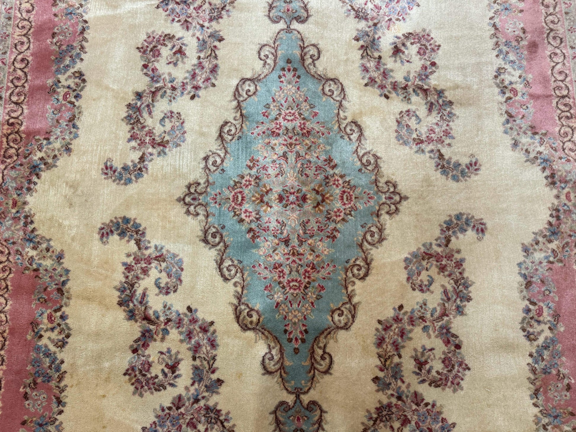 10x14 Karastan Kirman Rug #784 Pastel Ivory Kirman Medallion, Wool Antique Original 700 Series - Nuvé