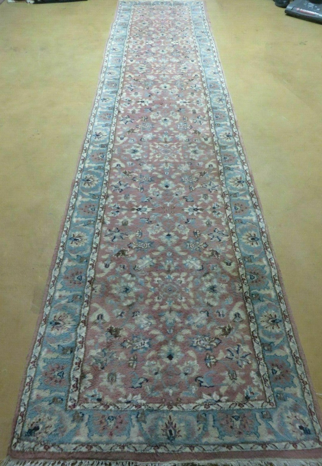 Indo Persian Runner Rug 2.8 x 12, Wool Hand Knotted, Pink and Light Blue - Nuvé
