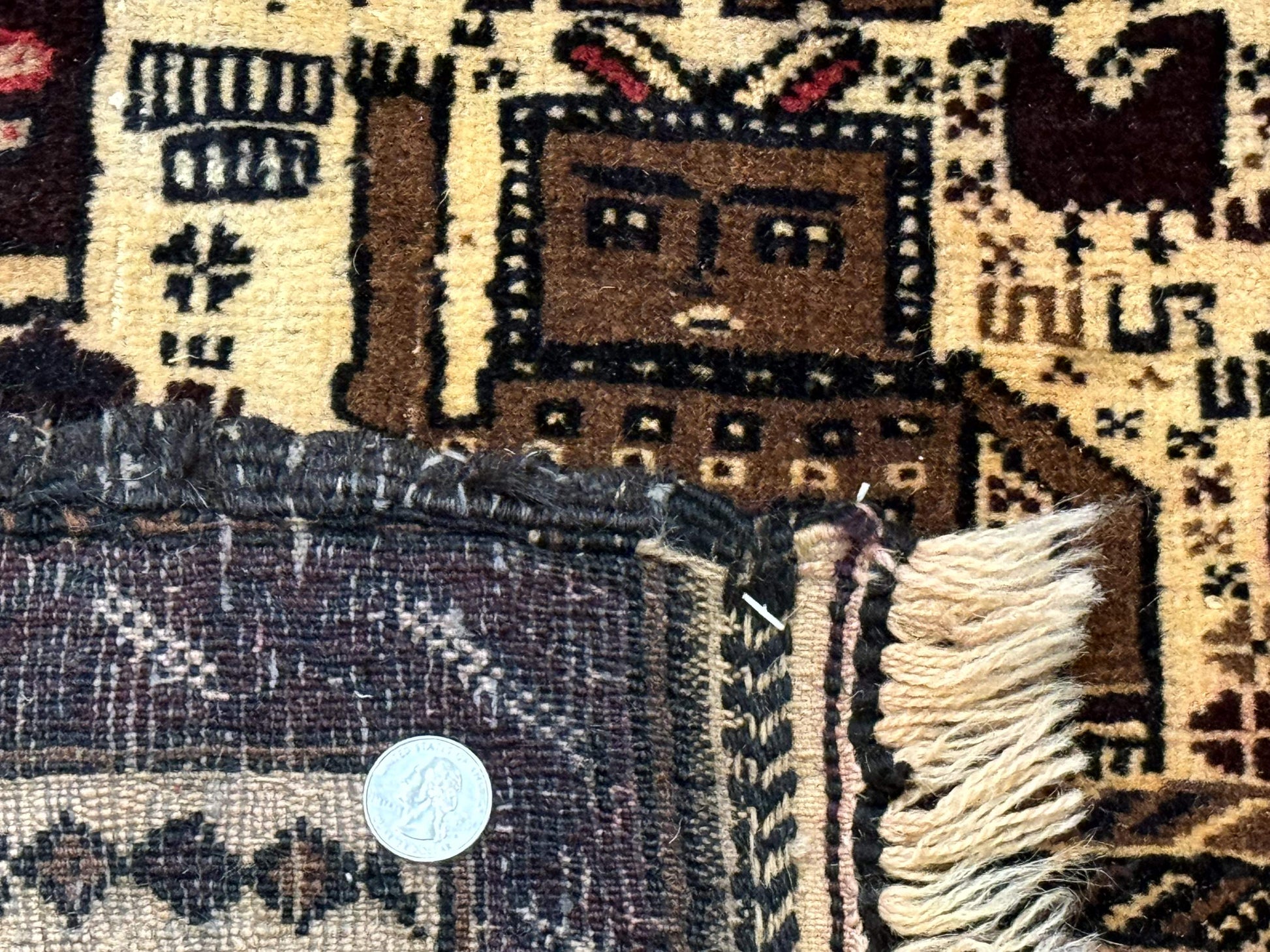 Persian Baluch Tribal Rug 4x6, Human and Bird Pictorials, Vintage, Wool, Collectible - Nuvé