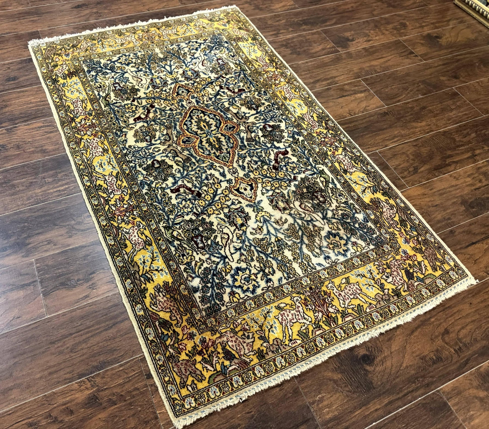 Persian Qum Tree of Life Rug 3.5 x 5.5, Animal Pictorials, Kork Wool with Silk Highlights - Nuvé