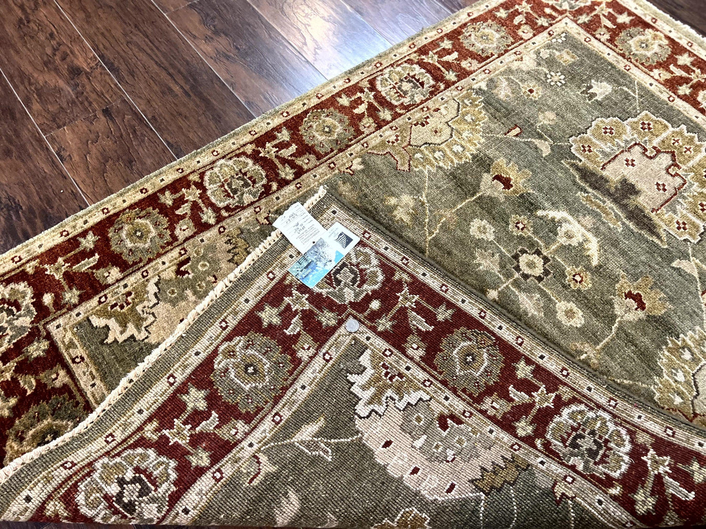 Indo Oushak Rug 4x6, Green and Maroon, Vintage Wool Floral Rug, Indian Agra Rug - Nuvé