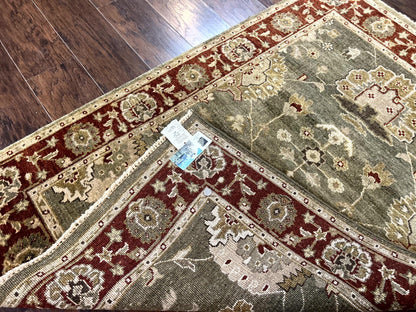 Indo Oushak Rug 4x6, Green and Maroon, Vintage Wool Floral Rug, Indian Agra Rug - Nuvé
