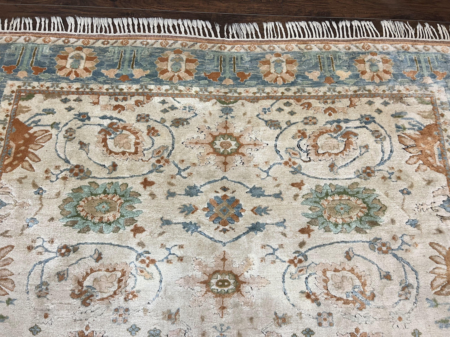 Turkish Oushak Rug 9x10, Farmhouse Rug, Beige & Light Blue - Nuvé