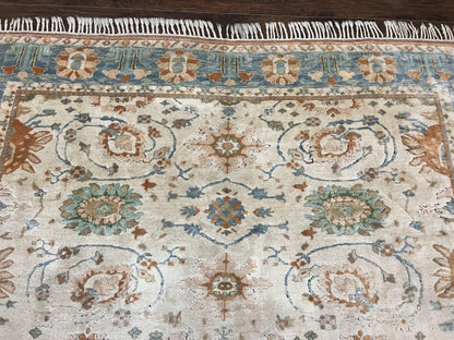 Turkish Oushak Rug 9x10, Farmhouse Rug, Beige & Light Blue - Nuvé