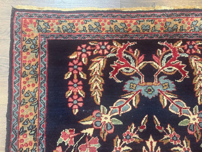 Antique Persian Kerman Rug 2.8 x 4, Navy Blue, Floral