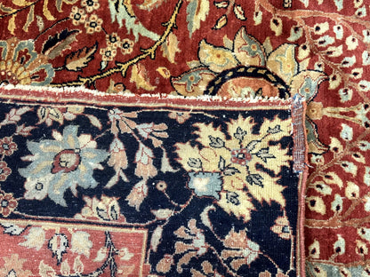 Indian Agra Rug 9x11, Terracotta and Navy Blue, Sickle Leaf Rug - Nuvé