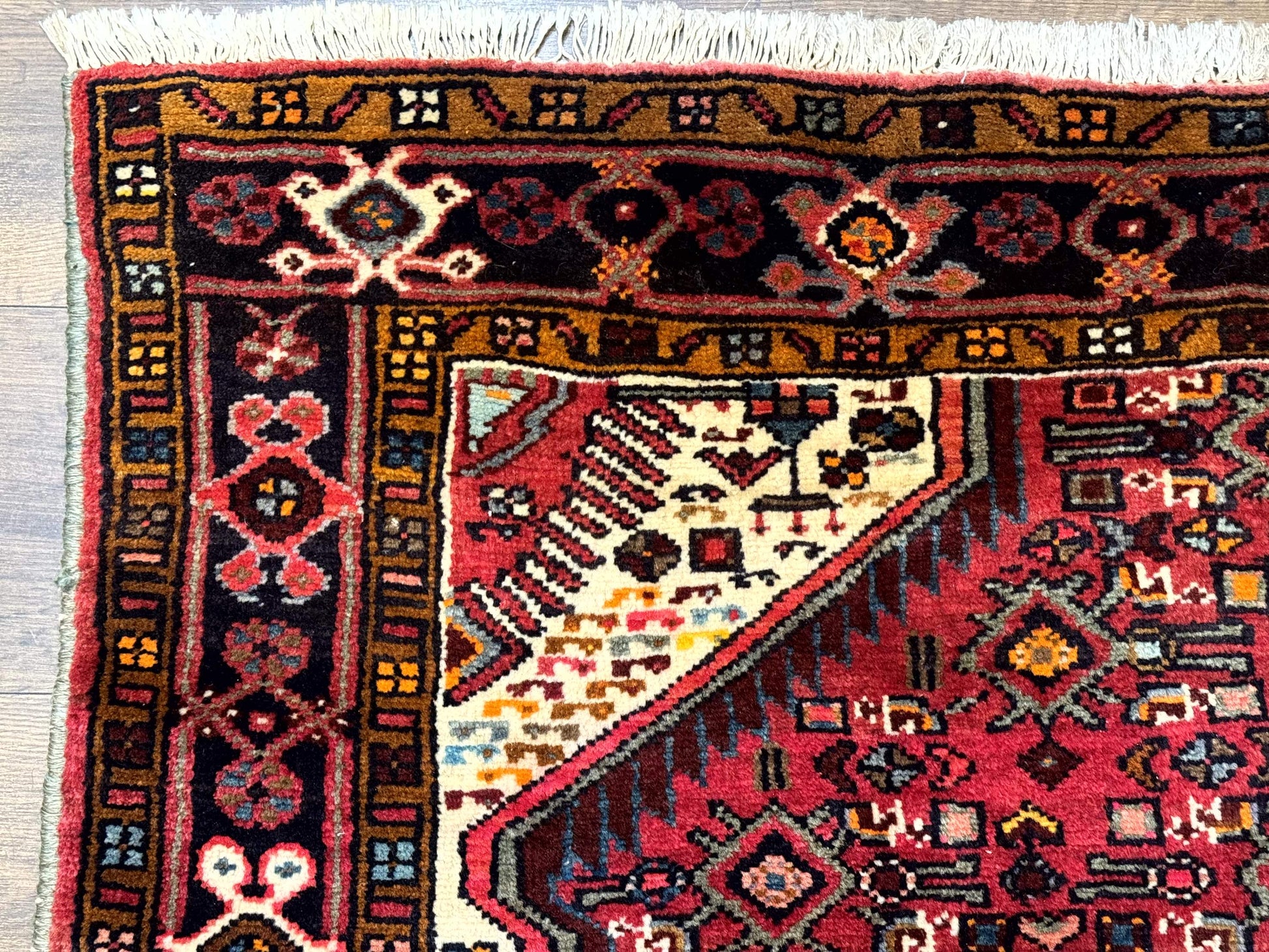 Persian Hamadan Rug 4x7, Tribal Village Malayer Carpet, Red and Ivory, Bohemian Antique - Nuvé