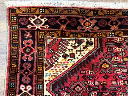 Persian Hamadan Rug 4x7, Tribal Village Malayer Carpet, Red and Ivory, Bohemian Antique - Nuvé