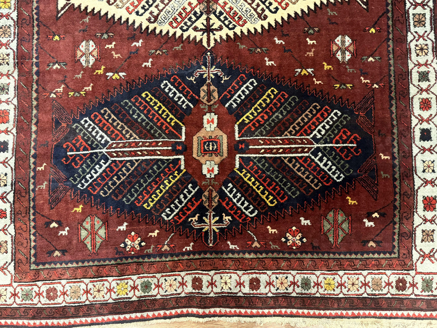 Antique Persian Tribal Rug 5 x 7.8, Triple Medallions, Red, Persian Afshar Rug - Nuvé