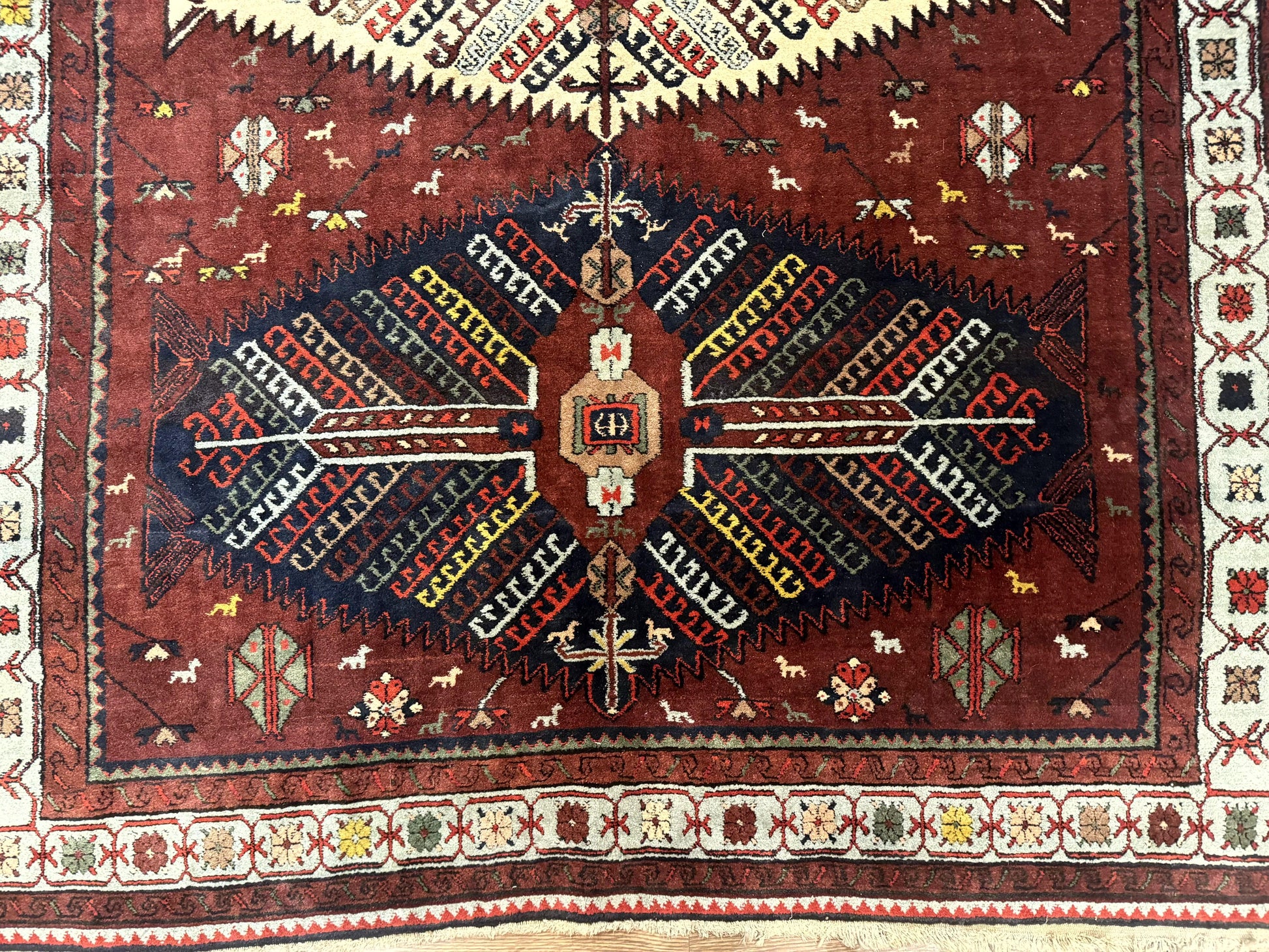 Antique Persian Tribal Rug 5 x 7.8, Triple Medallions, Red, Persian Afshar Rug - Nuvé
