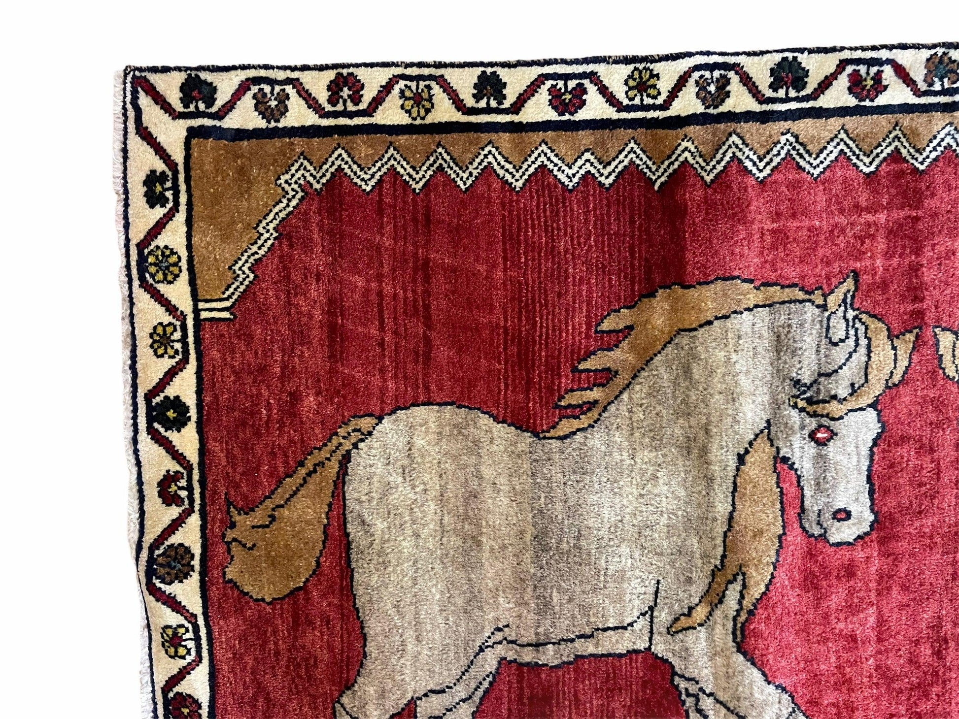 4 X 6 Handmade Hand-Knotted New Vintage Rug Wool Horses Red Organic Dyes Tribal - Nuvé