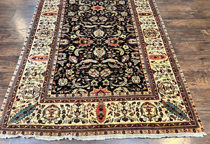 Indo Persian Rug 5x15, Wide Runner Rug 5 x 15 ft, Wool Hand Knotted Vintage Carpet, Black & Cream, Floral Allover Long Oriental Rug - Nuvé